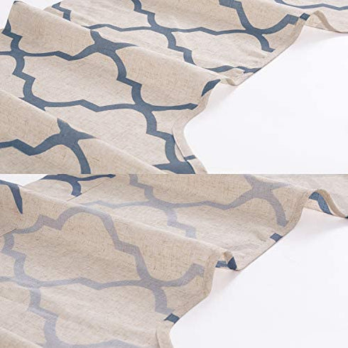JINCHAN Valance Swag Moroccan Tile for Bedroom- Quatrefoil Flax Linen Blend Textured Geometry Lattice Print Window Treatment for Living Room 1 Panel 38 Inch Length Blue on Beige