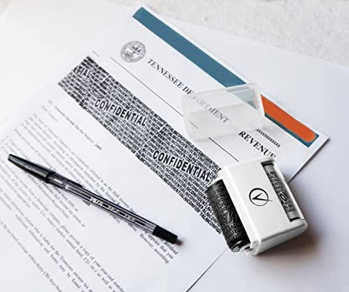 Identity Theft Protection Roller Stamps Wide Kit, Including 3-Pack Refills - Confidential Roller Stamp, Anti Theft, Privacy & Security Stamp, Designed for ID Blackout Security - Classy White