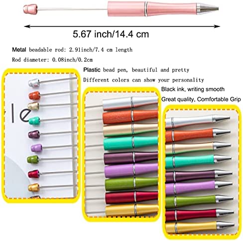 PASISIBICK Plastic Beadable Pens, Assorted Bead Pens for DIY PPL Gift with Shaft Black Ink, 10 Pieces