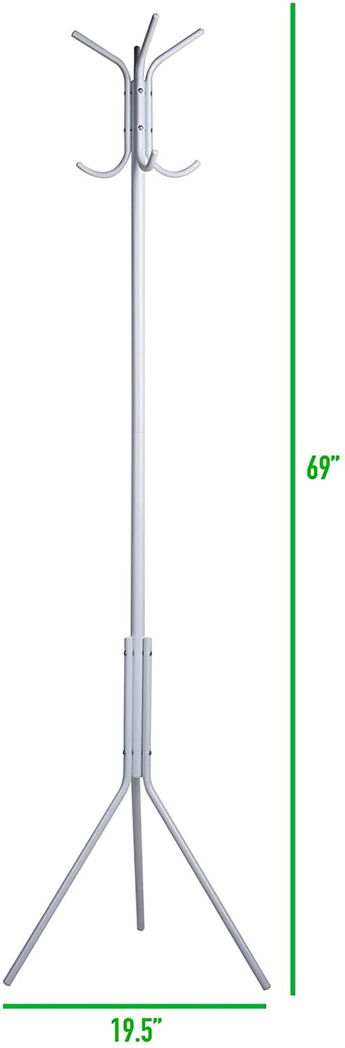 Mind Reader Standing Metal Coat Rack Hat Hanger 8 Hook, White