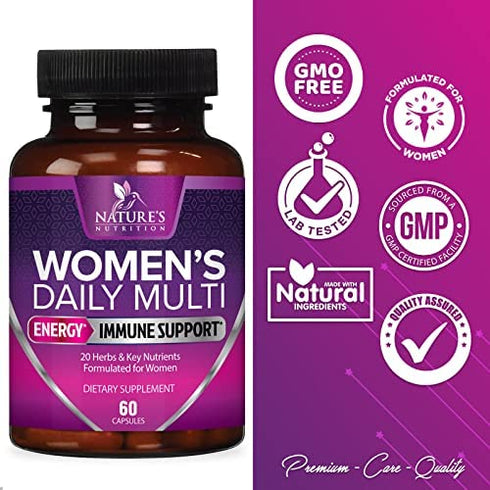 Multivitamin for Women, Nature's Daily Womens Multi Vitamin Supplement for Immune Health Support with Vitamins A, C, D, E and Zinc, Vitamin B12 for Energy with Biotin - 60 Capsules