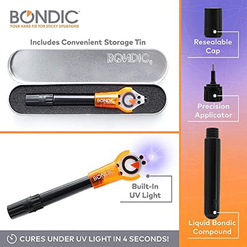 Bondic UV Liquid Plastic Welder, Super Glue, Cures Quickly, UV Resin Kit with Light for Home, Plastic, Jewelry (LED Light & Liquid Cartridge in a Tin Case)
