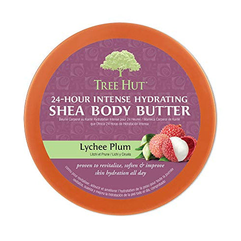 Tree Hut 24 Hour Intense Hydrating Shea Body Butter Lychee & Plum, 7oz, Hydrating Moisturizer with Pure Shea Butter for Nourishing Essential Body Care
