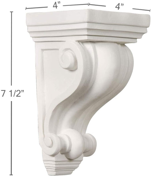 Ekena Millwork COR04X04X07DE 4-Inch W x 4-Inch D x 7 1/2-Inch H Devon Corbel , White