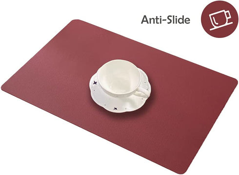 GabrielModu Placemats,Washable Table Mats for Dining Table,Waterproof Durable Reusable Non-Slip Heat-Resistant Stain- Resistant PVC Mats Kitchen,Easy Clean Wipeable Place Mat Set of 4, Wine Red