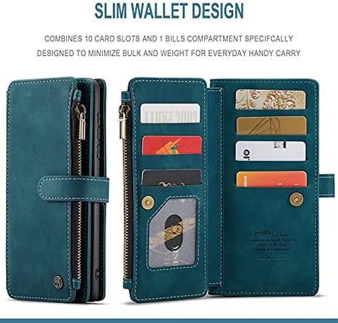 HAII Case for Moto G Stylus 5G 2021, Flip Leather Wallet Case with 10 Card Slot Holder Zipper Pocket Kickstand Magnetic Closure Shockproof Flip Folio Cover for Moto G Stylus 5G 2021 (Teal)