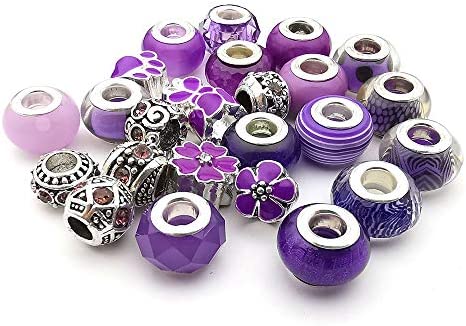 50pcs Assorted Purple Resin Imitation Glass European Large Hole Beads Rhinestone Metal Spacer Charms Bead Assortments for DIY Crafts Bracelets Necklaces Jewelry Making (M570-Purple)