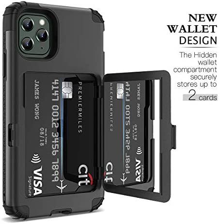 iPhone 11 Pro Max Wallet Case, WeLoveCase Defender Wallet Card Holder Cover with Hidden Mirror Three Layer Shockproof Heavy Duty Protection All-Round Armor Protective Case for iPhone 11 Pro Max Black