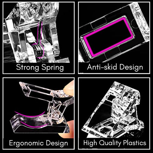 Makartt Nail Tip Clips Quick Building Poly Nail Gel with Dual Nail Forms 12Pcs Clear Acrylic Nail Clips 72Pcs Dual Forms Nail Molds Beginners Build Nail Gel Nail Art Tools