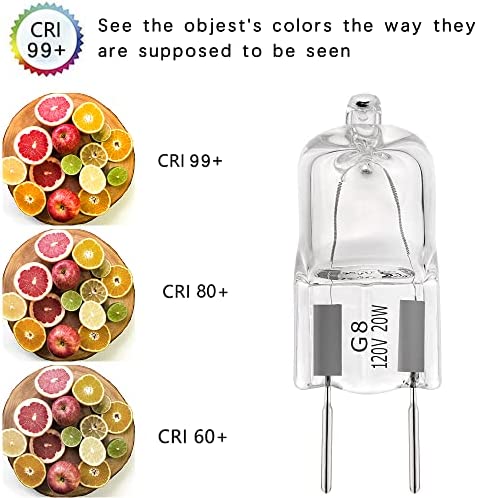 G8 Halogen Light Bulbs 20W 120V Xenon Under Cabinet Lighting Replacements G8 Base 2Pin T4 JCD Type (10PCS)