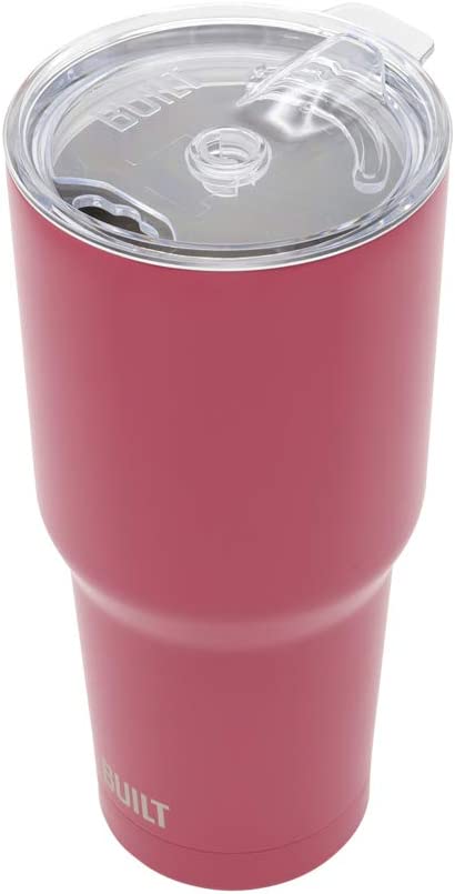 BUILT Double Walled Stainless Steel Tumbler Set with Replacement Lid, 2 Reusable Tritan Wire Straw Cleaning Brush in Gift Box, 30 Ounce, Burgundy