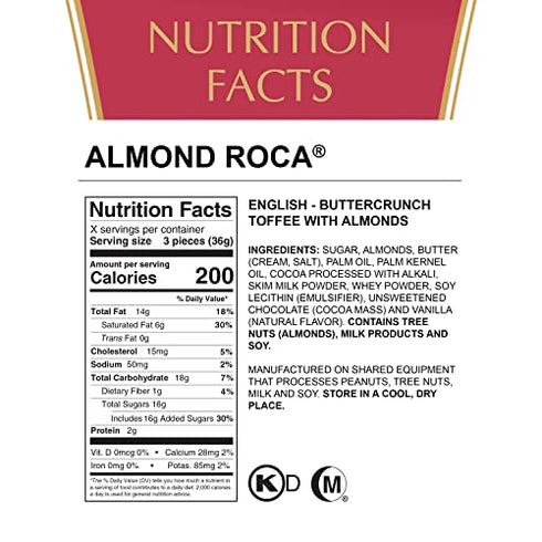 Brown & Haley Almond ROCA Canister, Individually Wrapped Chocolate Candy, Classic Buttercrunch Toffee with Almonds, 10 Ounces (Pack of 1)