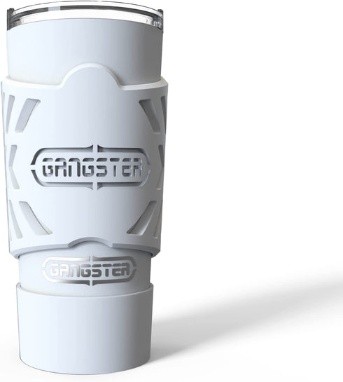 Gangster Armor Grip (White - Glow in the dark) Handle for your cup 20 oz Yeti RTIC Beast Simple Tumbler silicone sleeve & boot - 20 oz Rambler (White - Glow)