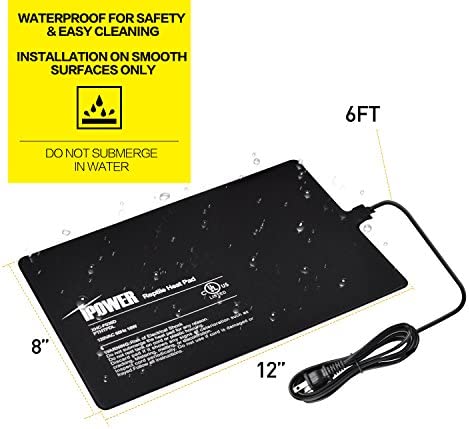 iPower Reptile Heat Pad 8X12 Inch 16W Under Tank Terrarium Warmer Heating Mat for for Turtle, Lizard, Frog, Snake, Reptile, and Other Small Animals