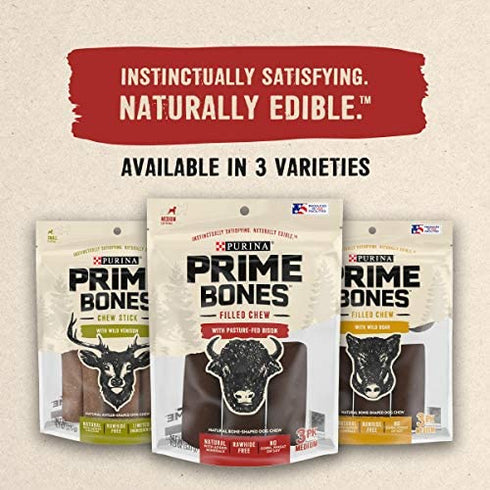 Purina Prime Bones Made in USA Facilities Natural Small Dog Treats, Filled Chew With Pasture-Fed Bison - 7 ct. Pouch