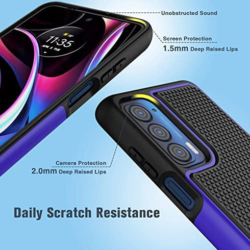 for Motorola Moto Edge 2021 (Edge 5G UW) Case: Dual Layer Protective Heavy Duty Cell Phone Cover Shockproof Rugged with Non Slip Textured Back - Military Protection Bumper - 6.8inch (Black Blue)