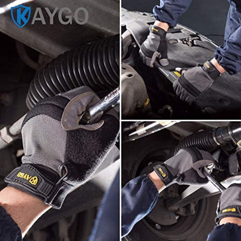 KAYGO Work Gloves For Men, KG125M Mechanic Utility Work Gloves for All Purpose, Excellent Grip, Heavy Duty, Improved Dexterity, Touch Screen