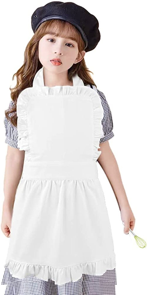 Love Potato Pure Cotton White Apron Children Cooking Apron Princess Ruffle Apron for Kids 4-7 Years Old