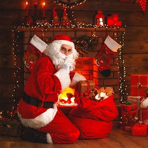 BigOtters Santa Costume Accessory, 4pcs Christmas Set with Glasses, Xmas Hat, Deluxe Long White Santa Claus Beard and Wig for Men Women Cosplay Dress up Props