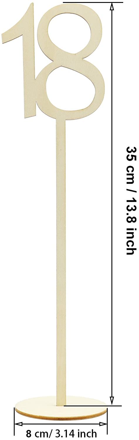 LepoHome 20pcs Table Numbers, 1 to 20 Wood Wedding Table Numbers with Sturdy Holder Base for Party Home Decoration