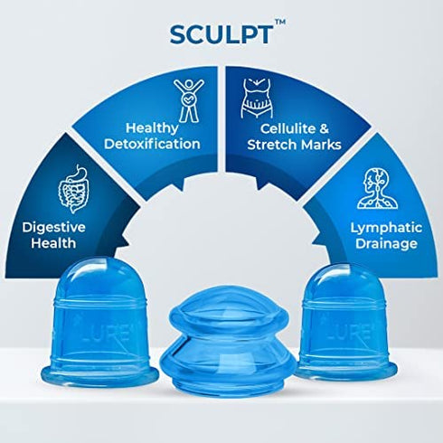 Lure Anti Cellulite Cupping Therapy Set - Massager Cupping Kit with 3 Silicone Massage Cups - Cellulite Cupping Sets Use with Cellulite Oil - Sculpt Shower Silicone Cupping Set