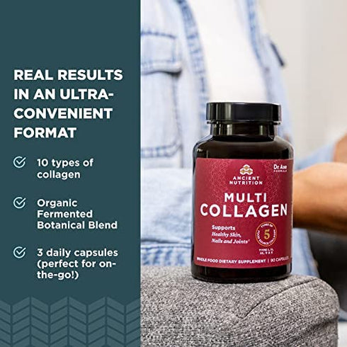 Ancient Nutrition Collagen Pills Peptides Powder Supplement, 45 Ct, Hydrolyzed Multi Collagen Pills, Types I, II, II, V & X, Supports Healthy Skin and Nails, Gut Health and Joint Support