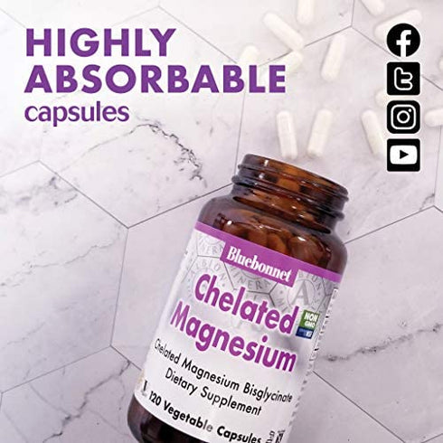Bluebonnet Nutrition Albion Chelated Magnesium Vegetable Capsule, 200 mg, Stress Relief, Vegan, Non GMO, Gluten Free, Soy Free, Milk Free, Kosher, 60 Vegetable Capsule, 1 Month Supply