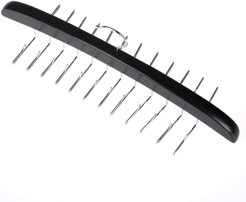 SunTrade Wooden Tie Hanger,24 Tie Organizer Rack Hanger Holder Hook (Black, 24 hooks)