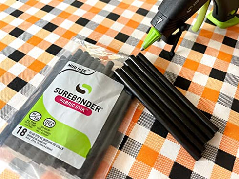 Surebonder Black Fabric Hot Glue Sticks, Mini Size 4-Inch L, 5/16-Inch D - 18 Pack, Machine Washable, Works with Fabric, Leather, Ribbon - Made in USA (FS-18B)