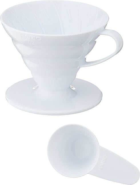 Hario V60 Paper Coffee Filters, Size 02, Natural, 100ct & V60 Plastic Coffee Dripper, Size 02, White