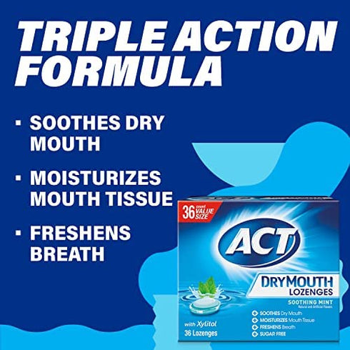 ACT Dry Mouth Lozenges With Xylitol, Soothing Mint, 36 Count