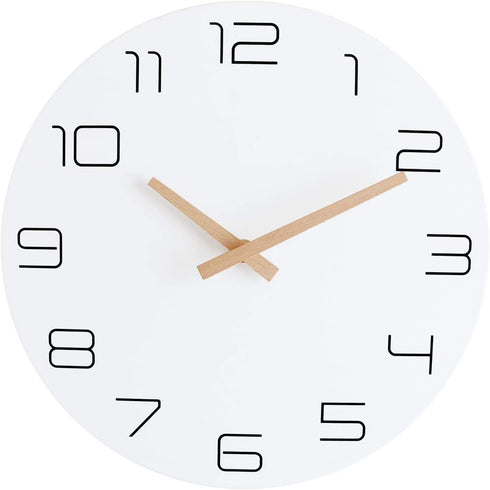 Lumuasky 12 Inch Modern Wall Clock, Silent Non-Ticking Battery Operated Quartz Decorative Simple Wall Decor for Living Room, Kitchen, Bedroom, Home, Office, School(White)