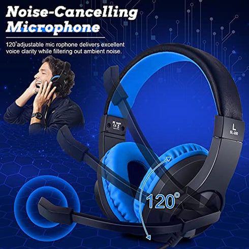 Gaming Headset for Nintendo Switch, Xbox One, PS4, DIWUER Bass Surround and Noise Cancelling 3.5mm Over Ear Headphones with Mic for Laptop PC Smartphones (Black Blue)