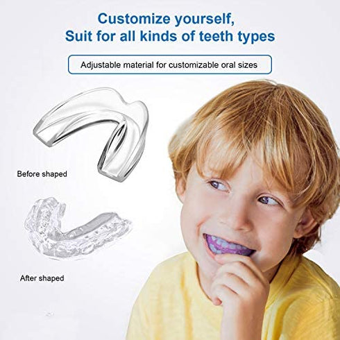 Kids Mouth Guard for Grinding Teeth, Pack of 4 Night sleep Teeth Guards, Eliminates TMJ & Teeth Clenching, Stops Bruxism, Teeth Whitening Tray , Sport Athletic Mouth Guard (kid Size only fit for kids)
