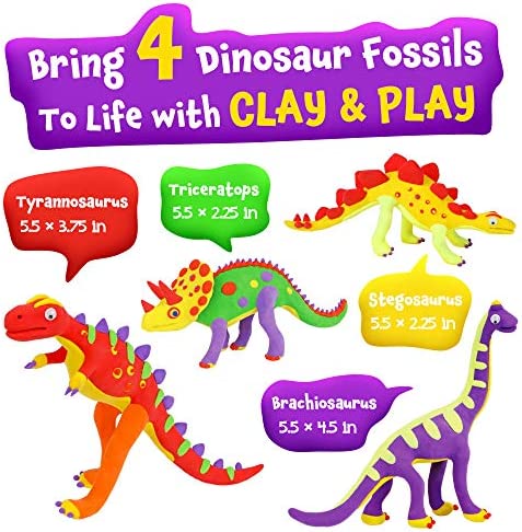 Create Your Own Clay Dino Build 4 Dinosaur Models with Air Dry Modeling Clay Arts & Crafts Kit for Boys & Girls Magic Modeling Clay for Kids Dinosaur Toys STEM Gifts Craft Activity Kit for Ages 6+