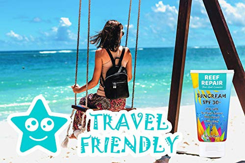 Reef Safe Sunscreen SPF 30+ (2 Pack) - All Natural, Travel Size, Water Resistant, Moisturizing, Biodegradable, Broad Spectrum UVA/UVB, Coral Friendly Mineral Sunblock from Reef Repair (2 x 1.7 fl.Oz)