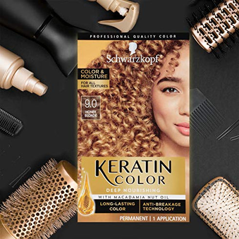 Schwarzkopf Keratin Color, Color & Moisture Permanent Hair Color Cream, 9.00 Honey Blonde