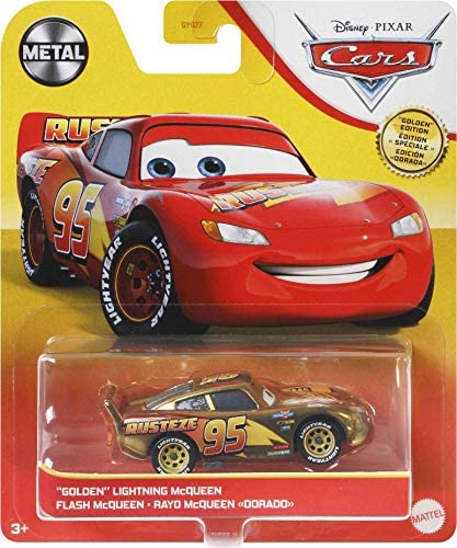 Disney Cars Golden Die-Cast Lightning McQueen 1:55Scale Movie Character for Racing and Storytelling Fun, Gift for Kids Age 3 Years and Older