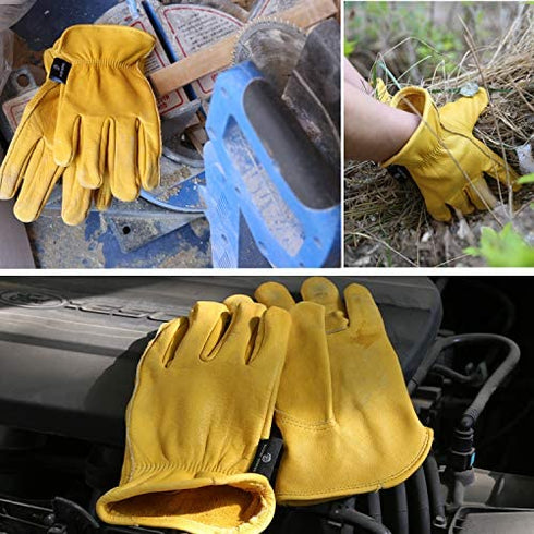 Heavy Duty Industrial Safety Gloves Hunting Gloves, Grain cowhide Leather Shooting Gloves for Driving/Riding/Gardening/Farm - Extremely Soft and Sweat-absorbent - Perfect Fit for Men & Women (Medium)