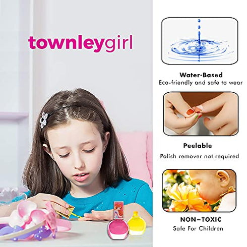 Townley Girl Disney Princess Sparkly Cosmetic Makeup Set for Girls with Lip Gloss Nail Polish Nail Stickers - 11 Pcs|Perfect for Parties Sleepovers Makeovers| Birthday Gift for Girls above 3 Yrs