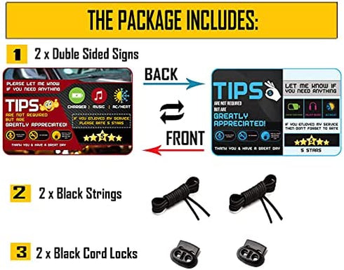 Tips - Five star Accessories rider-share sign for Driver |sign Rideshare 5 stars tips taxi sign driver Rating Appreciated Ride-share Driver Signs- Large 9x6 (Pack of 2)