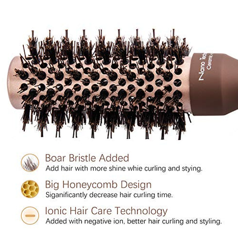 FIXBODY Round Hair Brush with Boar Bristles, Nano Thermal Ceramic, Ionic Tech and Anti-Static, Roller Hairbrush for Blow Drying, Curling, Straightening (2.5 inch, Barrel 1.25 inch)