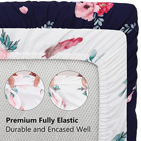 TILLYOU Silky Soft Breathable Bassinet Sheets Fitted for Baby Boy Girl, Compatible with Brands’ Basinette Bedside Co-Sleeper Lounger Cradle Oval Rectangle Hourglass Mattress, 2-Pack Floral Flowers