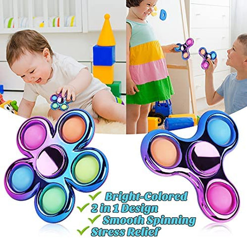 Jawhock 3 Pack Pop Fidget Spinner, Metal-Looking Push Bubble Fidget Spinner, Party Favor Sensory Simple Fidget Pack Hand Spinner for ADHD Anxiety Stress Relief for Kids