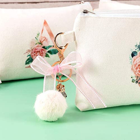 PARBEE Floral Initial Canvas Makeup Bag Zipper Cosmetic Pouch with Keychain, Monogrammed Gift for Girls Women Mom Teacher Birthday Valentine's Day Mother's Day Bridal Shower