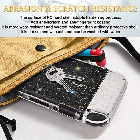 DLseego Protective Glitter Case Compatible with Switch OLED Console Updated Version, Glitter Bling Soft TPU Cover with Shock-Absorption and Anti-Scratch Design- Golden Crystal Glitter
