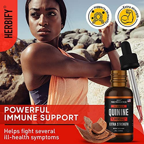 HERBIFY Premium Quinine Tincture & Cinchona Drops - US Made Product - Healthy Digestive - Liquid Quinine Cinchona Supplement for Best Absorption - for Men & Women 2oz (60ml)