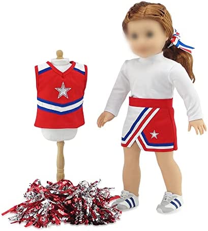 Emily Rose 18 Inch Doll Clothes Accessories | 7 PC USA 18" Doll Cheer Cheerleader Outfit Gift Set Toy Girls, Including Doll Shoes and Pom-Poms Accessory! | Fits Most 18" Dolls