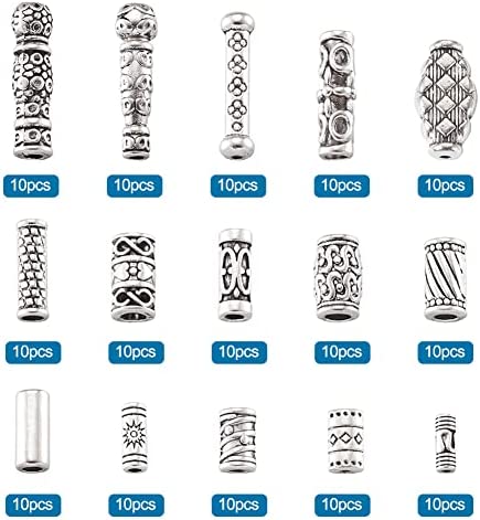 Craftdady 150Pcs Antique Silver Tube Bar Spacer Beads Tibetan Metal Column Barrel Drum Beads for Jewelry Crafts Making Hole:1.5-3.5mm