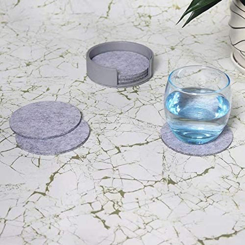 WAYIFON Felt Drink Coaster Set of 6 with Holder, 3.9 in Absorbant Coasters for Drinks, Anti-Slip Cup Mat Pad-Protect Tables from Drink Spills, Water Rings and Scratches-Suit for Home & Kitchen - Gray